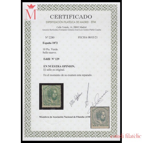 España Spain 129 1872 Reinado  de Amadeo I MH