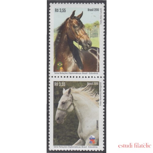 Brasil Brazil 3547/48 2016 Relaciones diplomáticas Eslovenia - Brasil Caballos Horses MNH