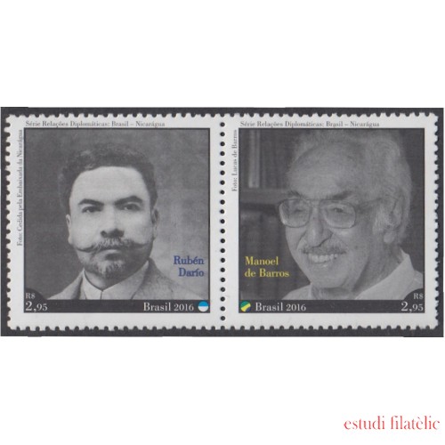 Brasil Brazil 3538/39 2016 Relaciones diplomáticas Nicaragua - Brasil Rubén Darío Manoel de Barros MNH
