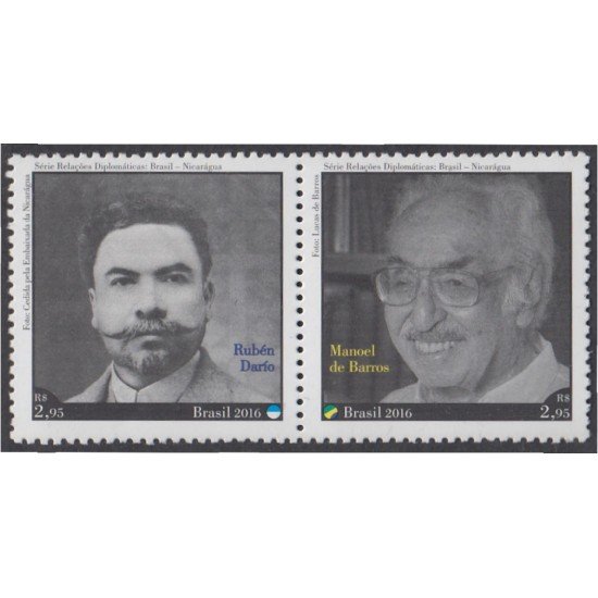 Brasil Brazil 3538/39 2016 Relaciones diplomáticas Nicaragua - Brasil Rubén Darío Manoel de Barros MNH Brasil Brazil 3538/39 2016 Relaciones diplomáticas Nicaragua - Brasil Rubén Darío Manoel de Barros MNH