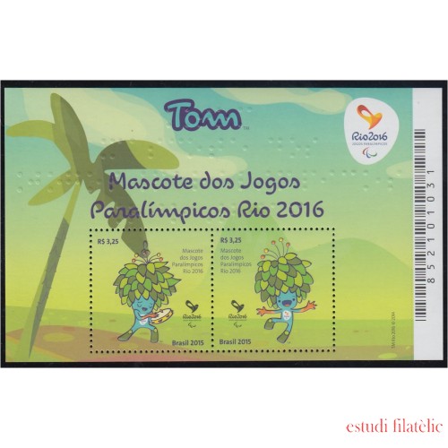 Brasil Brazil HB 169 2015 Tom mascota de los juegos Paralímpicos 2016 MNH
