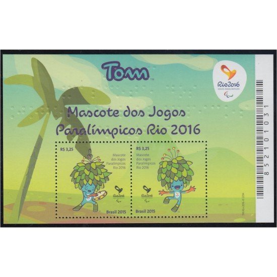 Brasil Brazil HB 169 2015 Tom mascota de los juegos Paralímpicos 2016 MNH Brasil Brazil HB 169 2015 Tom mascota de los juegos Paralímpicos 2016 MNH