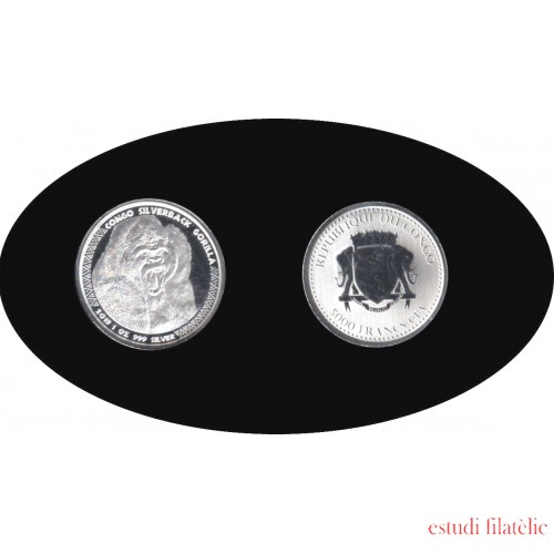 Rep. del Congo 2019 1 OZ onza CFA Gorila Gorila 5000 francos Plata Ag
