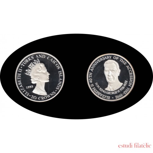 Islas Turcas y Caicos 1993 1oz 20 coronas H.M. King George VI