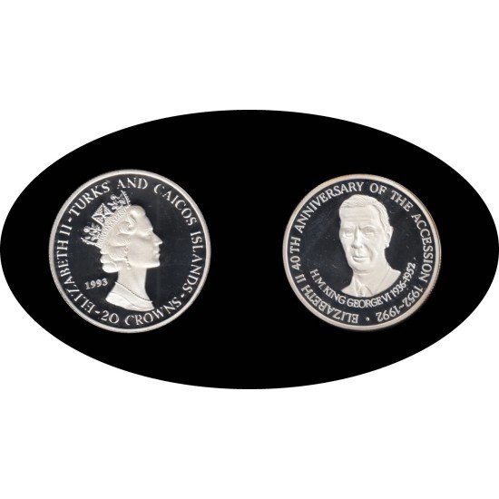 Islas Turcas y Caicos 1993 1oz 20 coronas H.M. King George VI plata