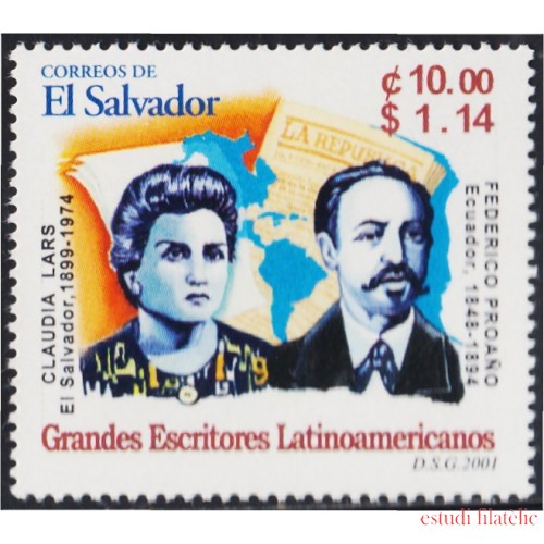 El Salvador 1488 2001 Grandes Escritores latinoamericanos MNH