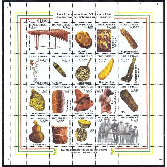 Honduras A- 1006/25 2000 Instrumentos musicales autóctonos Mesoamericanos MNH Honduras A- 1006/25 2000 Instrumentos musicales autóctonos Mesoamericanos MNH