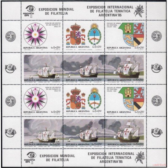 España Spain Emisión Conjunta 1984 Argentina España Exposición Internacional de Filatelia Temática Barcos MNH España Spain Emisión Conjunta 1984 Argentina España Exposición Internacional de Filatelia Temática Barcos MNH
