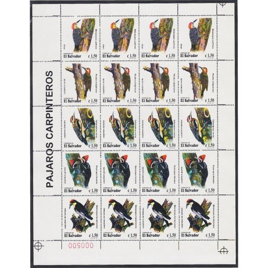 El Salvador 1436a/40a 2000 Minihojita Fauna. Pájaros MNH