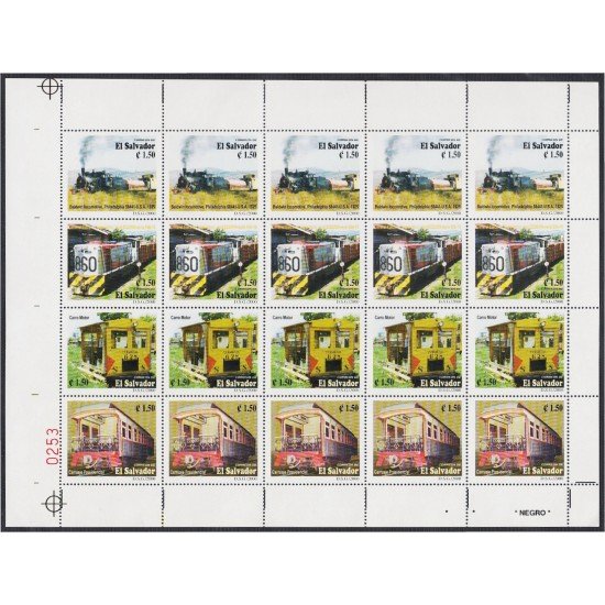 El Salvador 1467a/70a 2000 Minihojita Locomotoras y vagones MNH