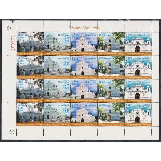 El Salvador 1550a/54a 2003 Minihojita Edificios Religiosos MNH