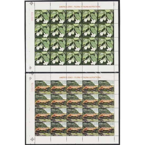 El Salvador 1559a/60a 2003  Minihojita Serie América UPAEP. Fauna y Flora MNH