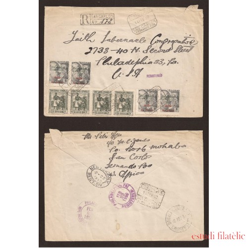 Historia postal - HP1950 - CARTA SAN CARLOS FERNANDO POO PHILADELPHIA 1950 DOUALA