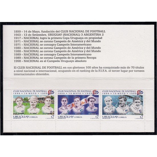 Uruguay 1802/04 1999 Centenario Club Nacional de Fútbol carnet MNH Uruguay 1802/04 1999 Centenario Club Nacional de Fútbol carnet MNH