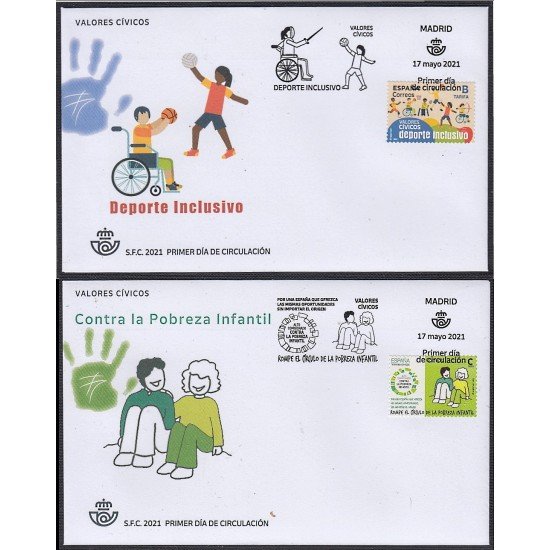 España Spain 5485/86 2021 Valores Cívicos Deporte inclusivo pobreza infantil SPD Sobre Primer Día España Spain 5485/86 2021 Valores Cívicos Deporte inclusivo pobreza infantil SPD Sobre Primer Día