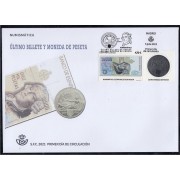 España Spain 5505 2021 Numismática Último billete y moneda de peseta SPD Sobre Primer Día