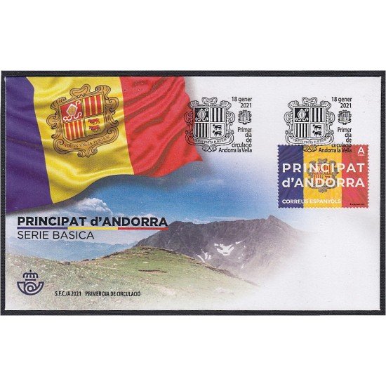 Andorra Española 507 2021 Bandera y Escudo de Andorra SPD Sobre Primer día Andorra Española 507 2021 Bandera y Escudo de Andorra SPD Sobre Primer día