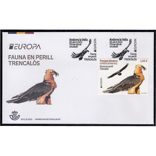 Andorra Española 512 2021 Europa Fauna en peligro Águila SPD Sobre Primer día Andorra Española 512 2021 Europa Fauna en peligro Águila SPD Sobre Primer día