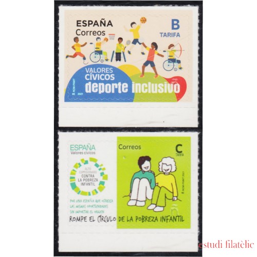 España Spain 5485/86 2021 Valores Cívicos Deporte inclusivo pobreza infantil MNH Tarifa B Tarifa C