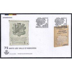 Andorra Española 516 2021 75 Años de Los Valles de Andorra SPD Sobre Primer día Andorra Española 516 2021 75 Años de Los Valles de Andorra SPD Sobre Primer día