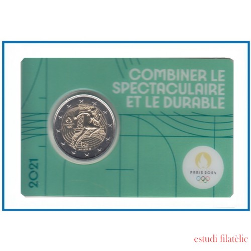 Francia France 2021 Cartera Oficial Coin Card 2€ euros conm. 1v París 2024