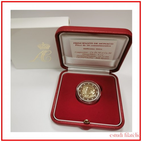 Monaco 2021 Cartera Estuche Oficial Moneda 2 € euros BU Boda Alberto y Charlene