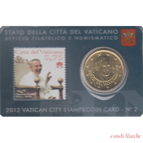 Vaticano 2012 Cartera Oficial Stamp and Coin Card nº 2  0.50 € euros + sello
