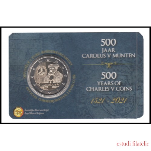 Bélgica 2021 Cartera Oficial Coin Card Moneda 2 € conm Carlos V