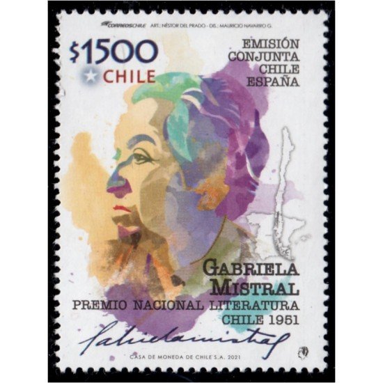 España Spain Emisión conjunta 2021 Chile - España Gabriela Mistral MNH España Spain Emisión conjunta 2021 Chile - España Gabriela Mistral MNH