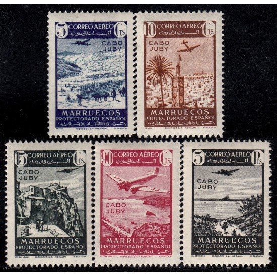 Cabo Juby 133/37 1942 Paisajes y avión en vuelo MNH Cabo Juby 133/37 1942 Paisajes y avión en vuelo MNH