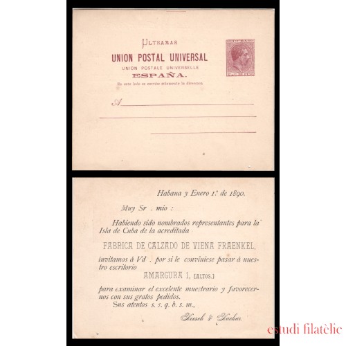 Cuba Entero Postal 11ipb 1882 Alfonso XII Sobreimpresión privada