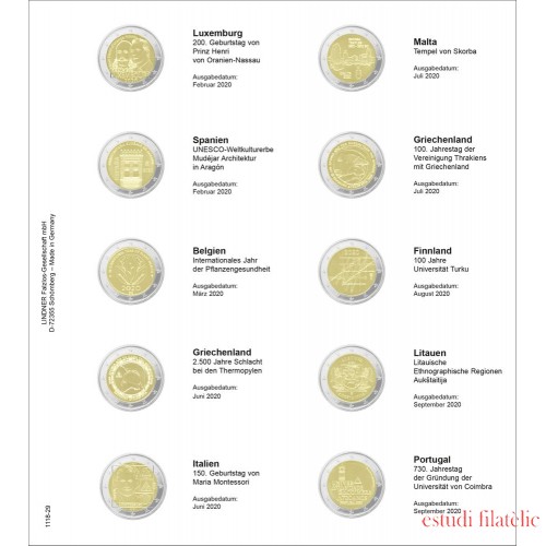 Lindner 1118-29 Hojas individuales para monedas conmemorativas de 2 Euros