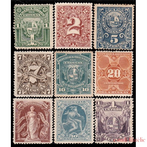 Uruguay 75/83 1889/90 Cifras Escudo Alegoría MH