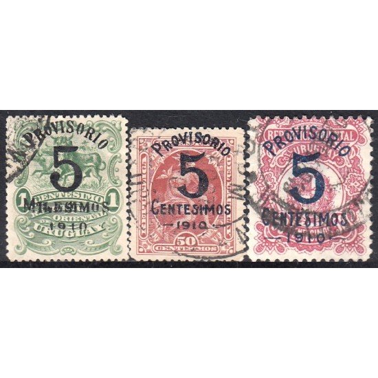 Uruguay 183/85 1910 Eros Escudo Toros usados Uruguay 183/85 1910 Eros Escudo Toros usados