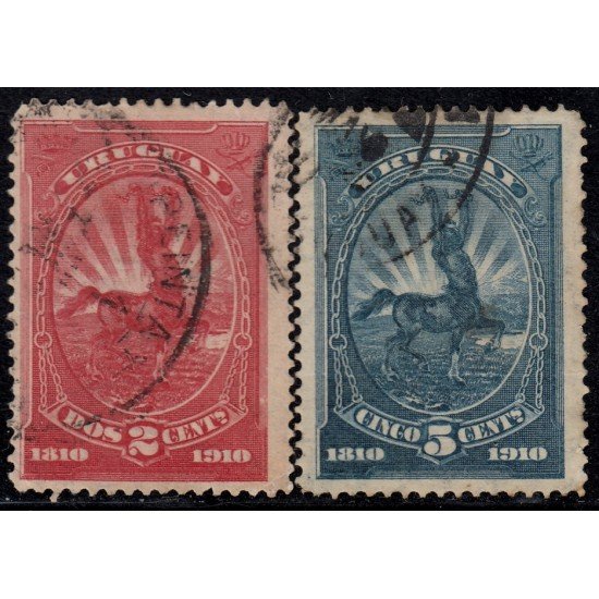 Uruguay 181/82 1910 Centenario del 1er Movimiento de emancipación usados Uruguay 181/82 1910 Centenario del 1er Movimiento de emancipación usados