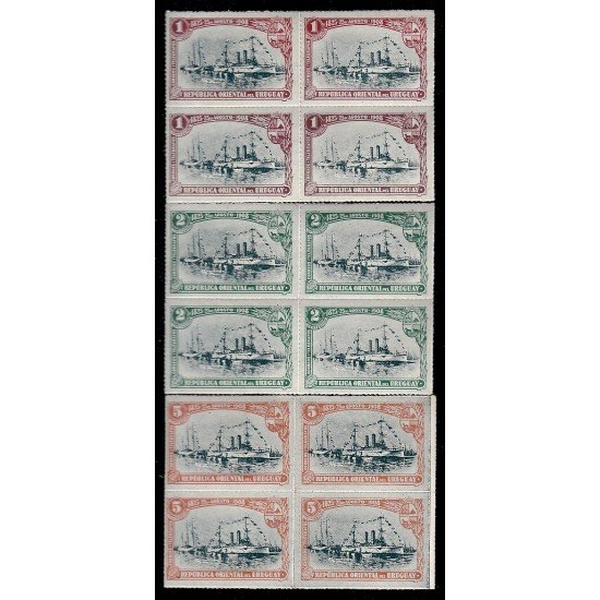 Uruguay 174/76 Bl.4 1908 80 Aniversario del arribo de los fundadores de la República Crucero MNH Uruguay 174/76 Bl.4 1908 80 Aniversario del arribo de los fundadores de la República Crucero MNH