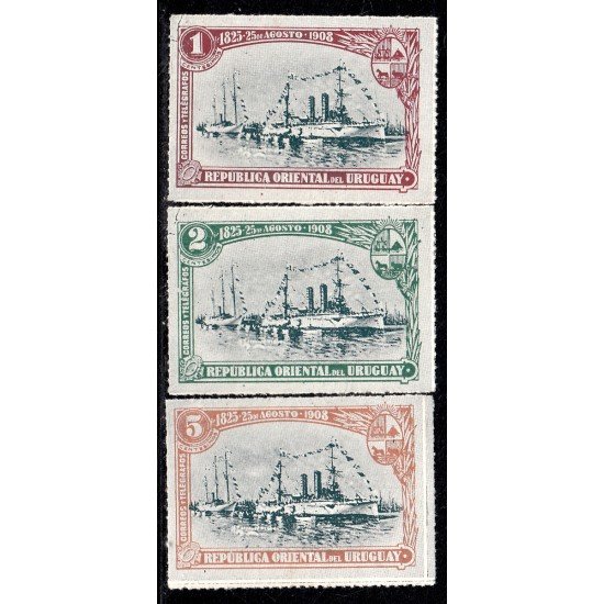 Uruguay 174/76 1908 80 Aniversario del arribo de los fundadores de la República Crucero MNH Uruguay 174/76 1908 80 Aniversario del arribo de los fundadores de la República Crucero MNH