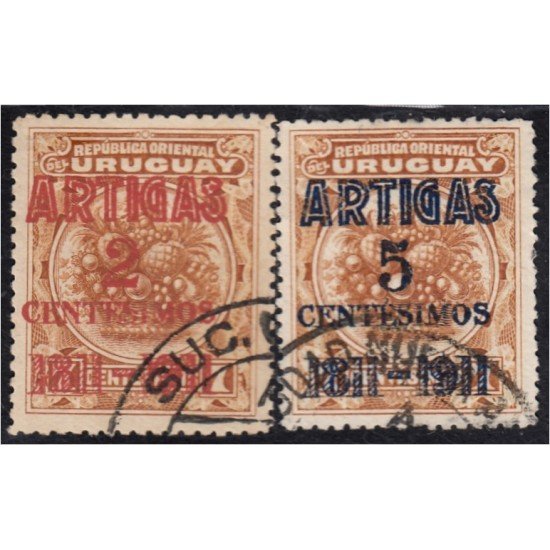 Uruguay 196/97 1911 Centenario de la Batalla de Las Piedras usado Uruguay 196/97 1911 Centenario de la Batalla de Las Piedras usado