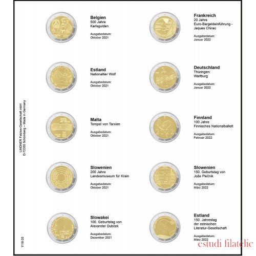 Lindner 1118-33 Hojas individuales para monedas conmemorativas de 2 Euros