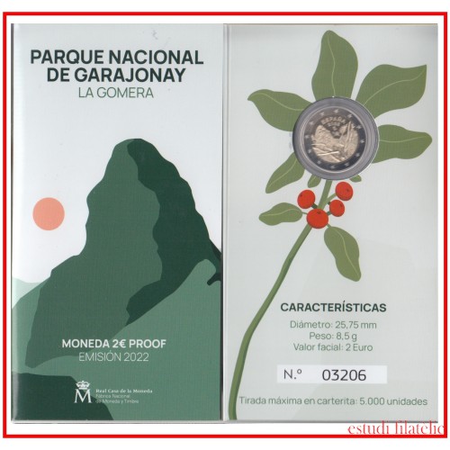 España Spain 2022 Cartera  2€ euros Proof Parque Nacional de Garajonay La Gomera  