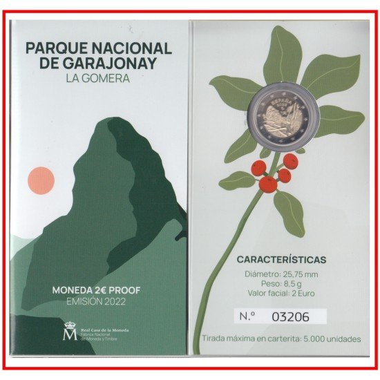 España Spain 2022 Cartera 2€ euros Proof Parque Nacional de Garajonay La Gomera España Spain 2022 Cartera 2€ euros Proof Parque Nacional de Garajonay La Gomera