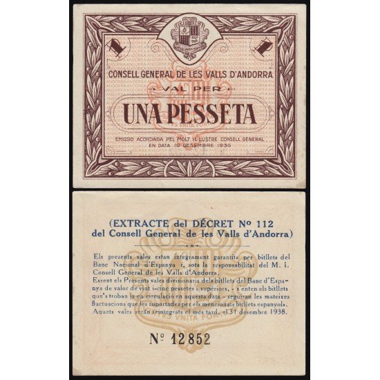 Andorra Billete 1 peseta 1936 Andorra Billete 1 peseta 1936