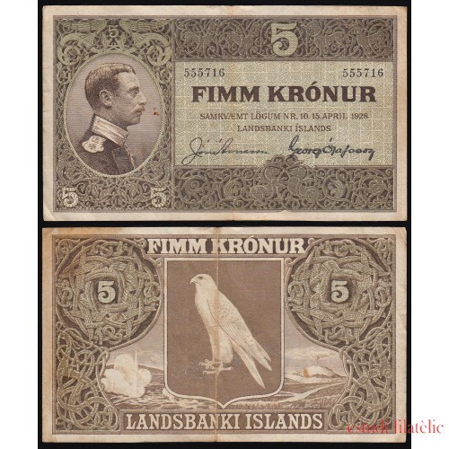 Islandia Billete 5 Krónur 1928 