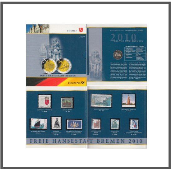 Alemania 2010 Cartera Oficial Moneda 2€ euros conm. Bremen + Producto Filatélico Alemania 2010 Cartera Oficial Moneda 2€ euros conm. Bremen + Producto Filatélico