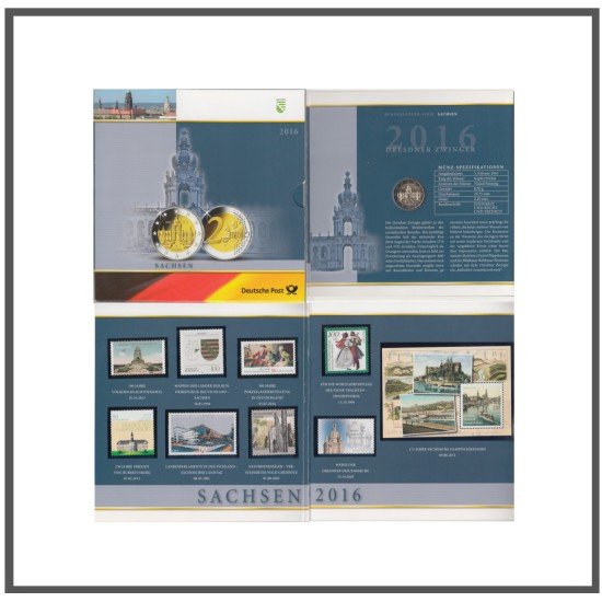 Alemania 2016 Cartera Oficial Moneda 2€ euros conm.Sachsen + Producto Filatélico Alemania 2016 Cartera Oficial Moneda 2€ euros conm.Sachsen + Producto Filatélico