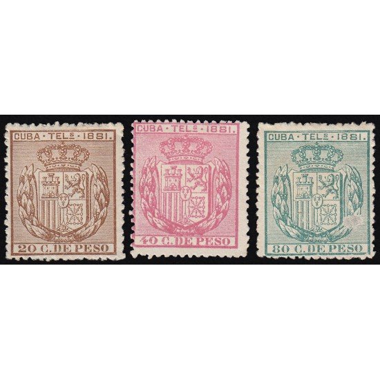 Cuba Telégrafos 52/54 1881 Escudo de España MH Cuba Telégrafos 52/54 1881 Escudo de España MH