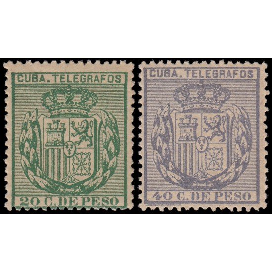 Cuba Telégrafos 66/67 1888 Escudo de España MNH Cuba Telégrafos 66/67 1888 Escudo de España MNH