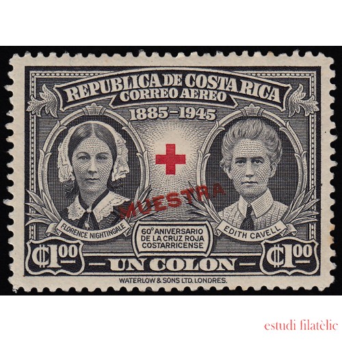 Costa Rica A122 1945 Edith Cavell y Florence Nightingale Cruz Roja MUESTRA MH