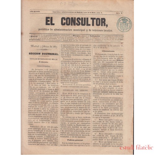 España Spain Timbres de Periódicos P.2 1857  Timbre Azul El Consultor
