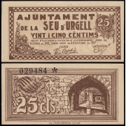 Billete local 1937 Ajuntament de Seu d Urgell 25 Cts. 